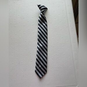 Black and Gray Striped Clip On Tie